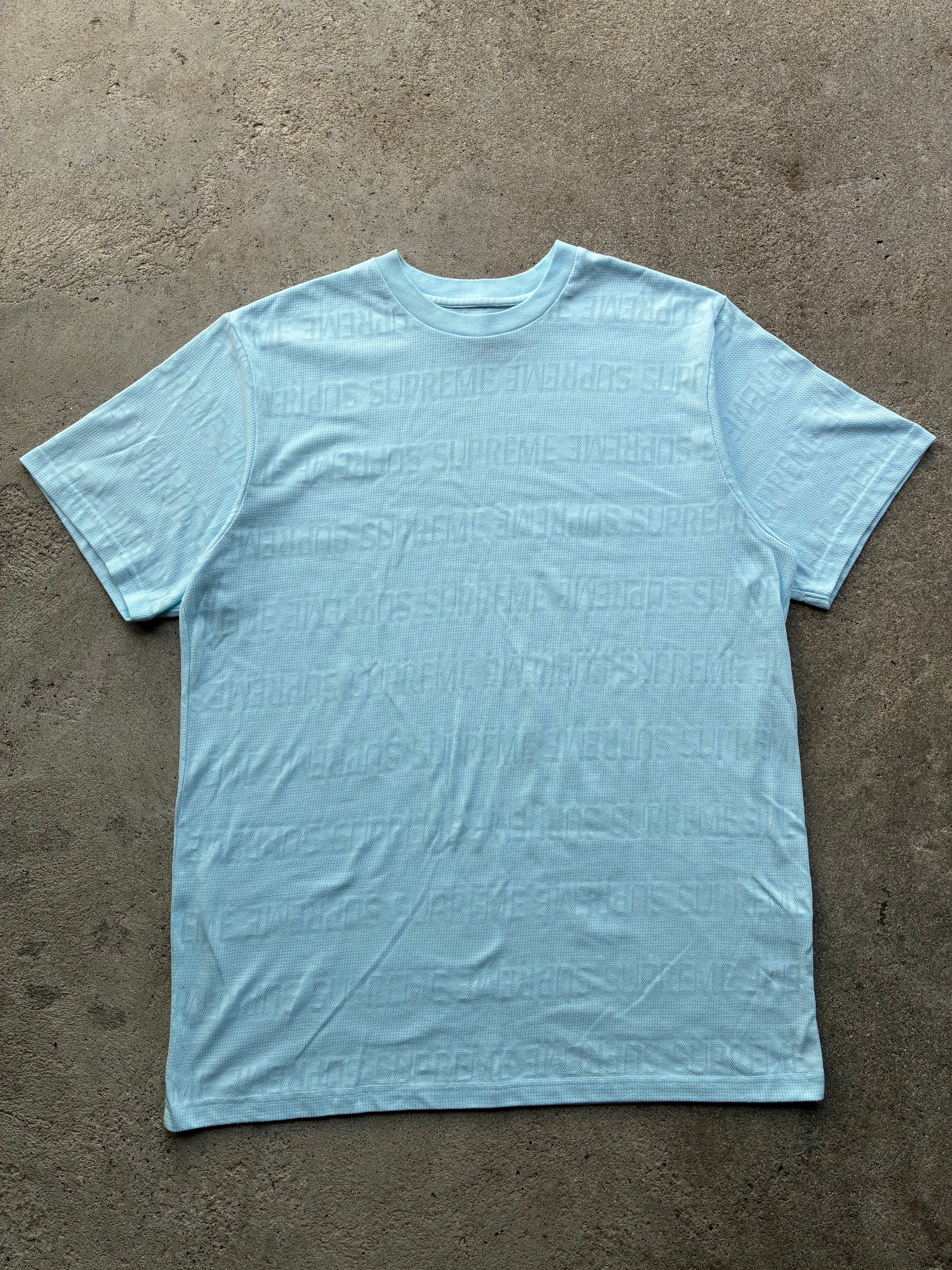 Supreme light blue “MESH STRIPE” tee (L)