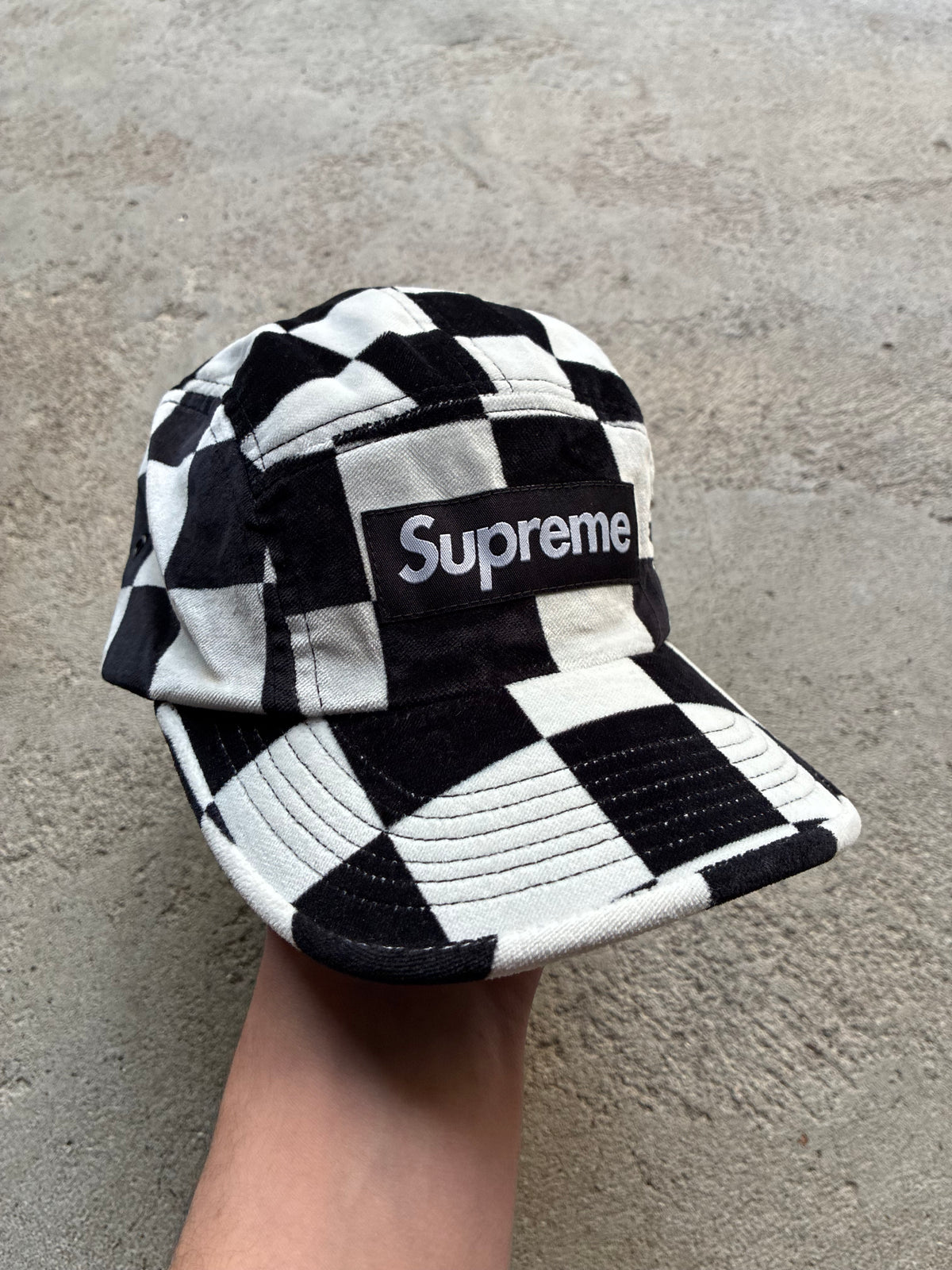 Supreme “VELVET CHECKBOARD FW20” Camp Cap (Adjustable)