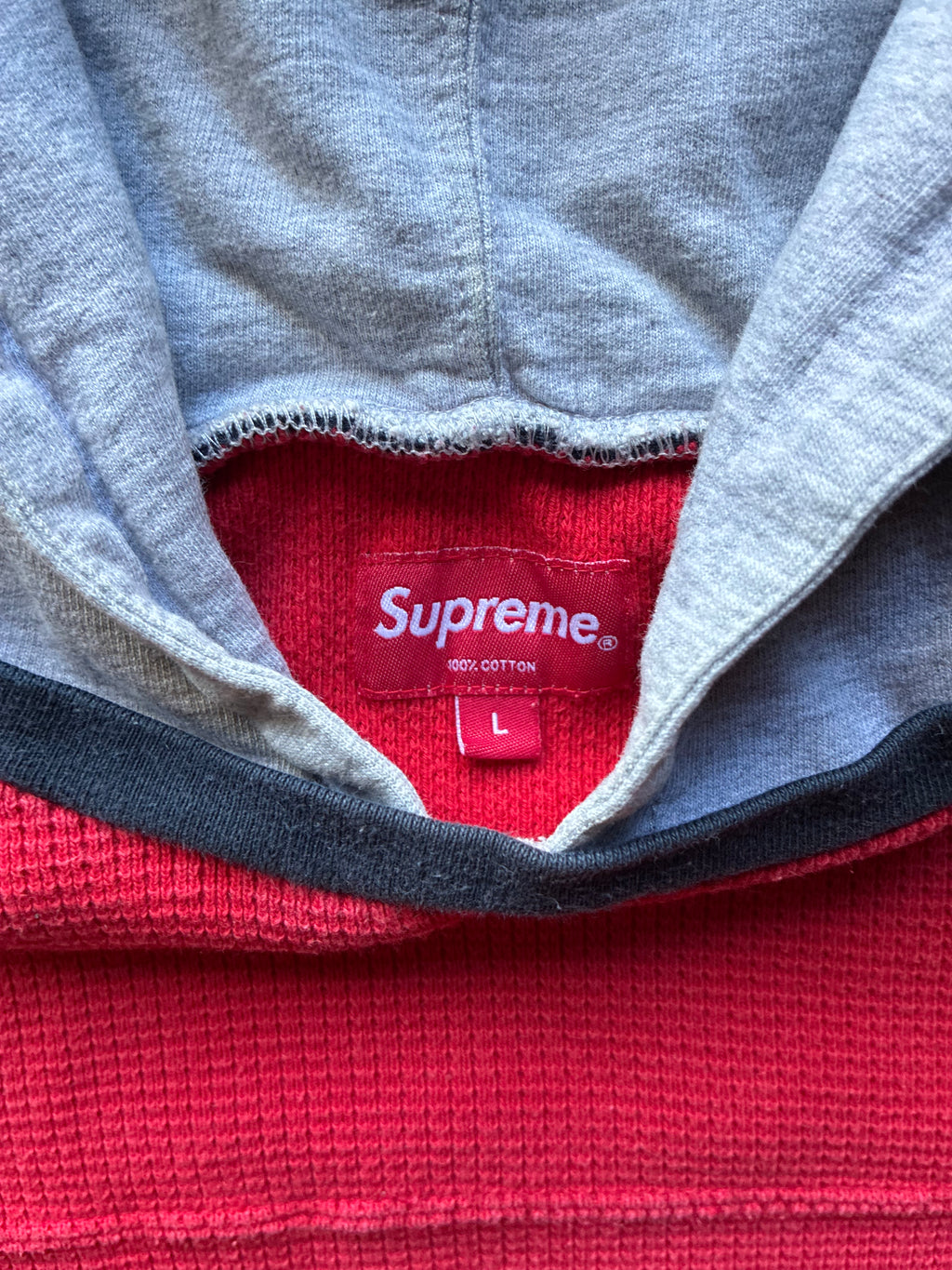 Supreme “HOODED WAFFLE RINGER FW17” Hoodie (L)