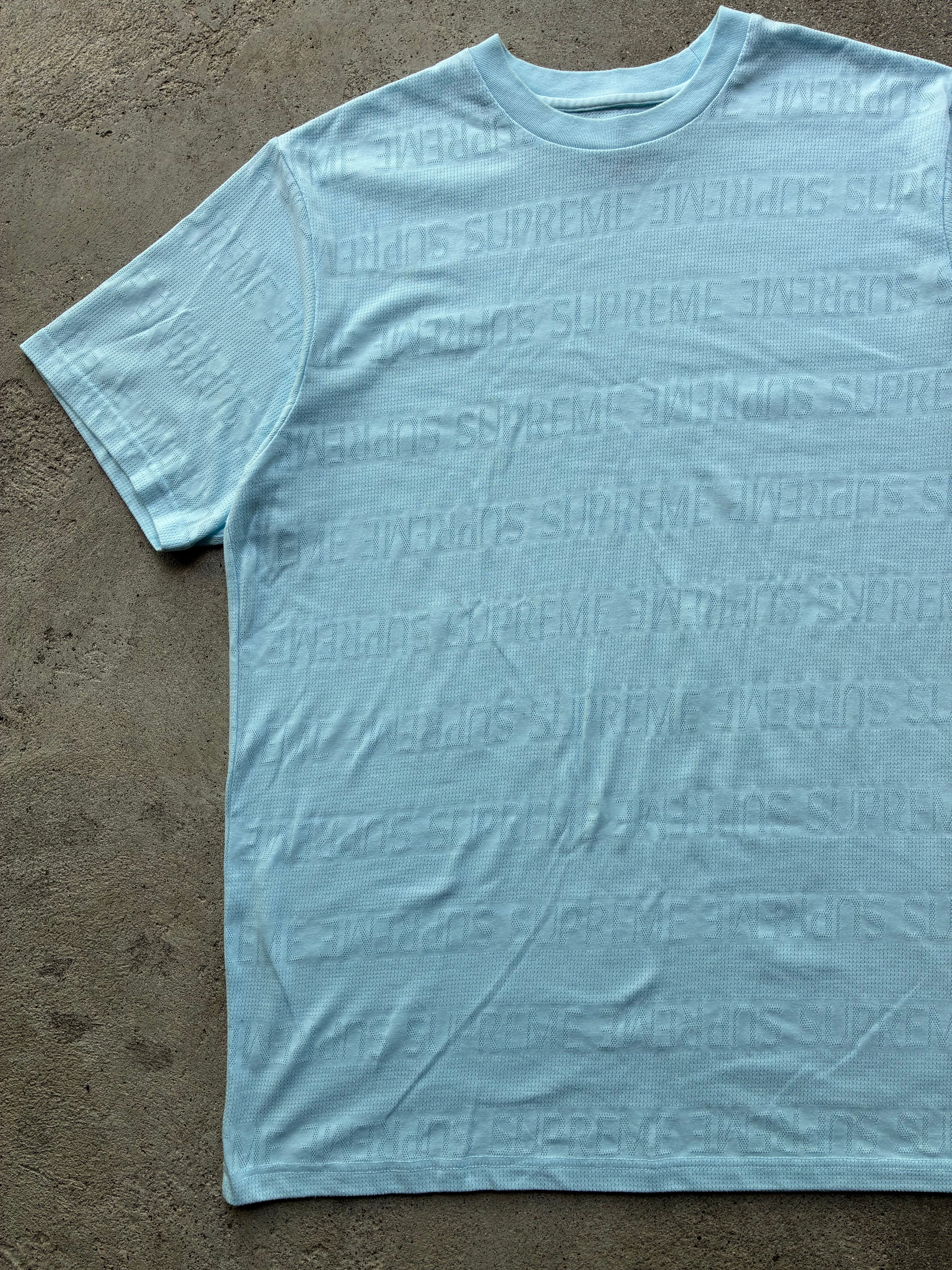Supreme light blue “MESH STRIPE” tee (L)
