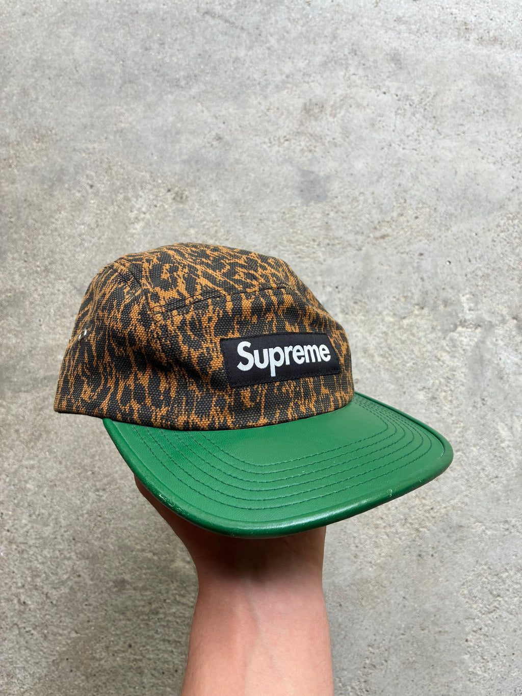 Supreme “LEOPARD GREEN LEATHER SS13” Camp Cap (Adjustable)